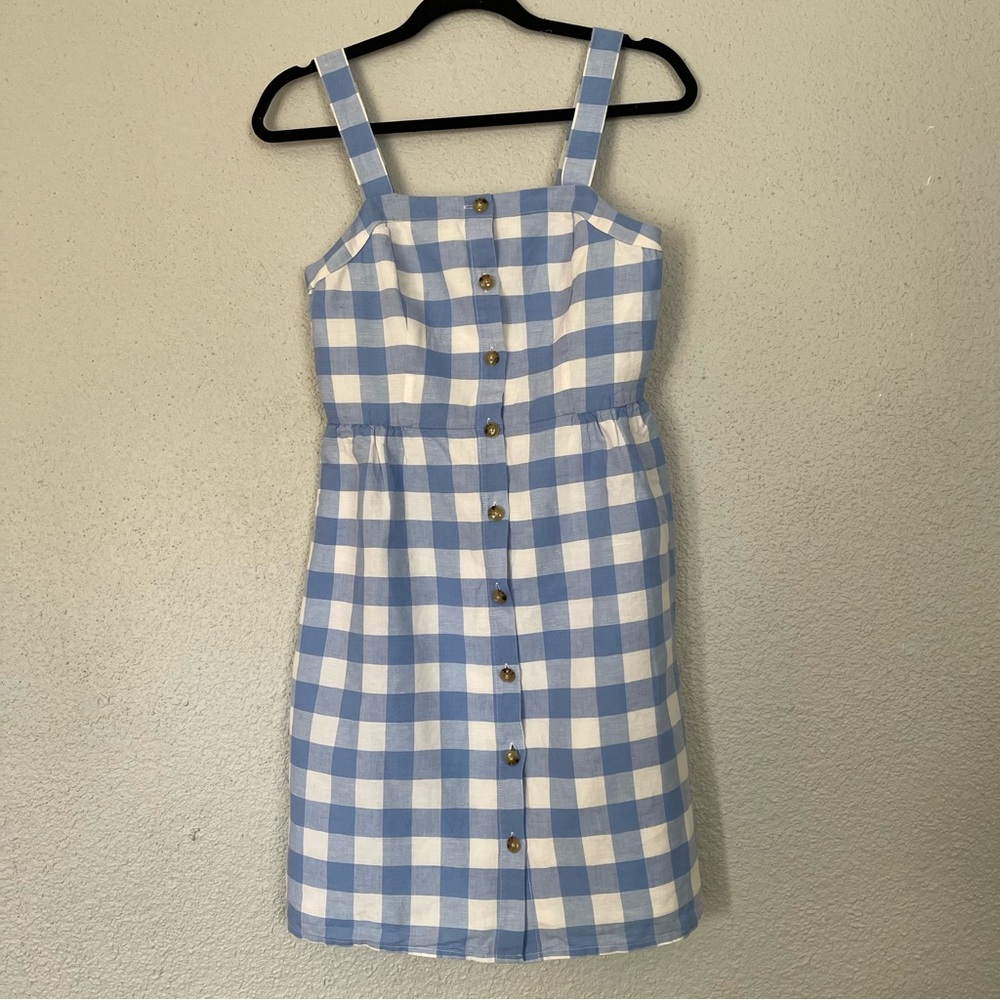 J. Crew Gingham Blue & White Linen Blend Sundress